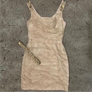 Express Cream Mini Dress with Embellished Straps